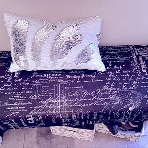 Sequin Accent Pillow - Silver & White